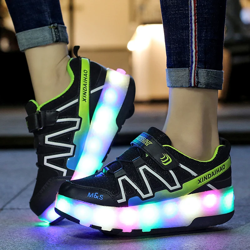 USB Зарядное устройство Детские светящиеся кроссовки светодиодные кроссовки с колесом для девочки Детские светящиеся обувь вела тапочки
