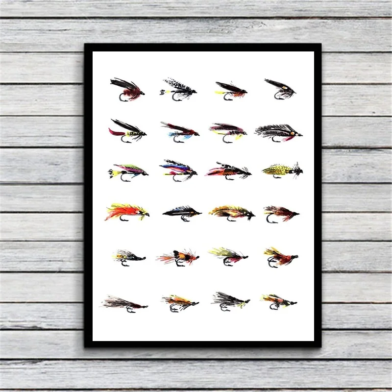

Fishing Flies Art Print Watercolor Painting Wall Decor Art Canvas Fabric Poster Prints Home Wall Decor Painting