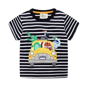 

Jumping meters Summer Boys Cotton Clothes Applique Animals Baby T shirts Fashion Tees Tops For Boys Girls Clothing Stripe Tshirt
