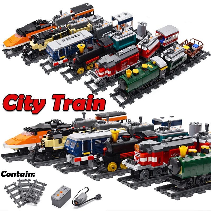 

2019 New KAZI legoing City Train Technic Electric with Rail Building Blocks Bricks Technician Tech Creator MOC Toys For Children