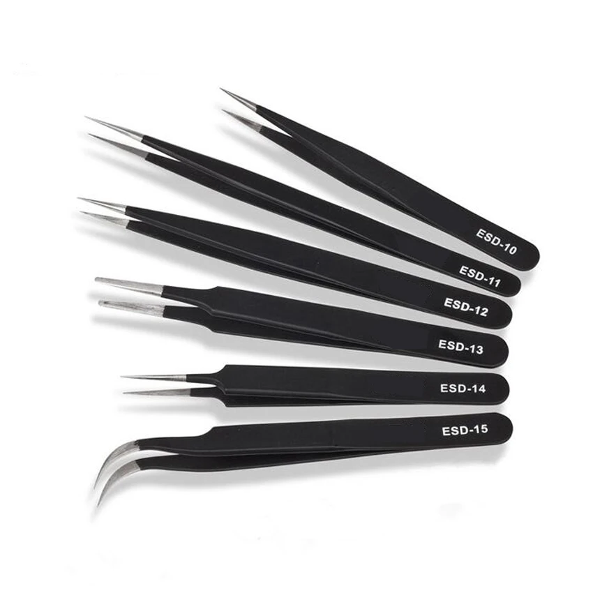 

6PC/set Precision Anti Static Tweezers Stainless Steel Tweezers Set for BGA Work Repair Tool ESD-10,11,12,13,14,15