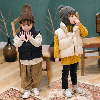 

Girls 2-8 Years Sleeveless Hoodless Casual Cardigan Vest Fashion Solid Color Single Breasted Warm Cottoned Winter Autumn Vests