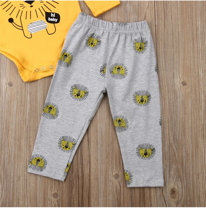 3PCS Toddler Kids Baby Boy Clothes O Neck Long Sleeve Romper Elastic Lion Print Pants Hat Fashion Casual Outfits