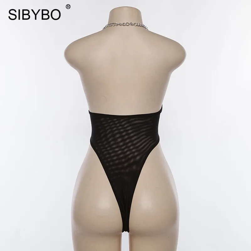 Sibybo/Сексуальное Женское боди без рукавов с металлической цепочкой и сеткой, прозрачный летний женский комбинезон с открытой спиной, боди для ночного клуба