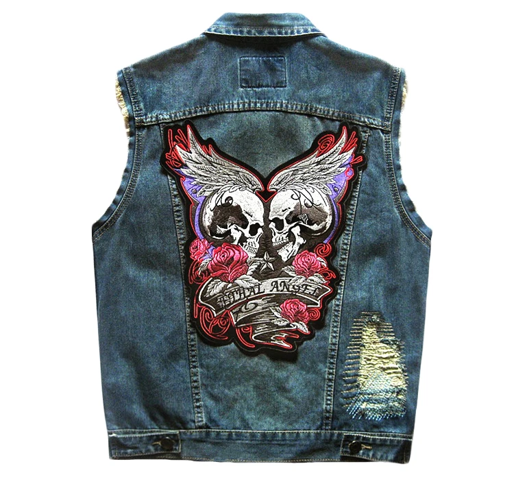 

Badges Rivet Embroidery Punk Skeleton Patch LETHAL ANGEL Wings Motorcycle Club Women Men's Denim Vest Distressed S-5XL