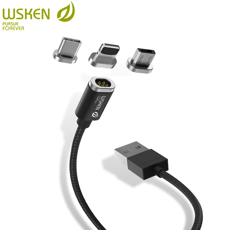 

WSKEN 3 in 1 USB Magnetic Cable for Micro USB Type C for iPhone X 8 7 6 5 Mini 2 Magnetic Charger Fast Charging USB C Cable