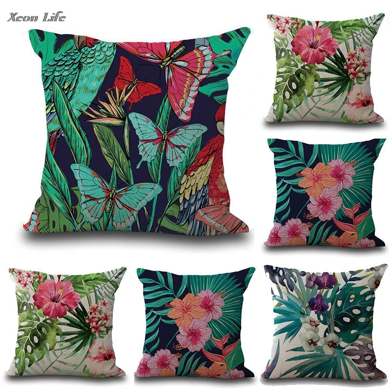 

ISHOWTIENDA 2017 New Vintage Flower Tropical Leaves Waist Throw Pillow Cover Decorative Pattern Square Throw Pillowcase Gift