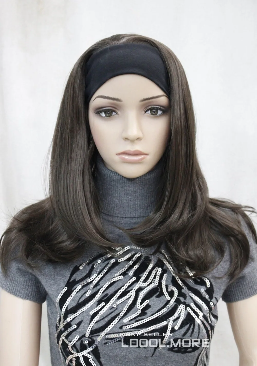 

Dark Brown Medium long women Daily 3/4 half wig (B0320)