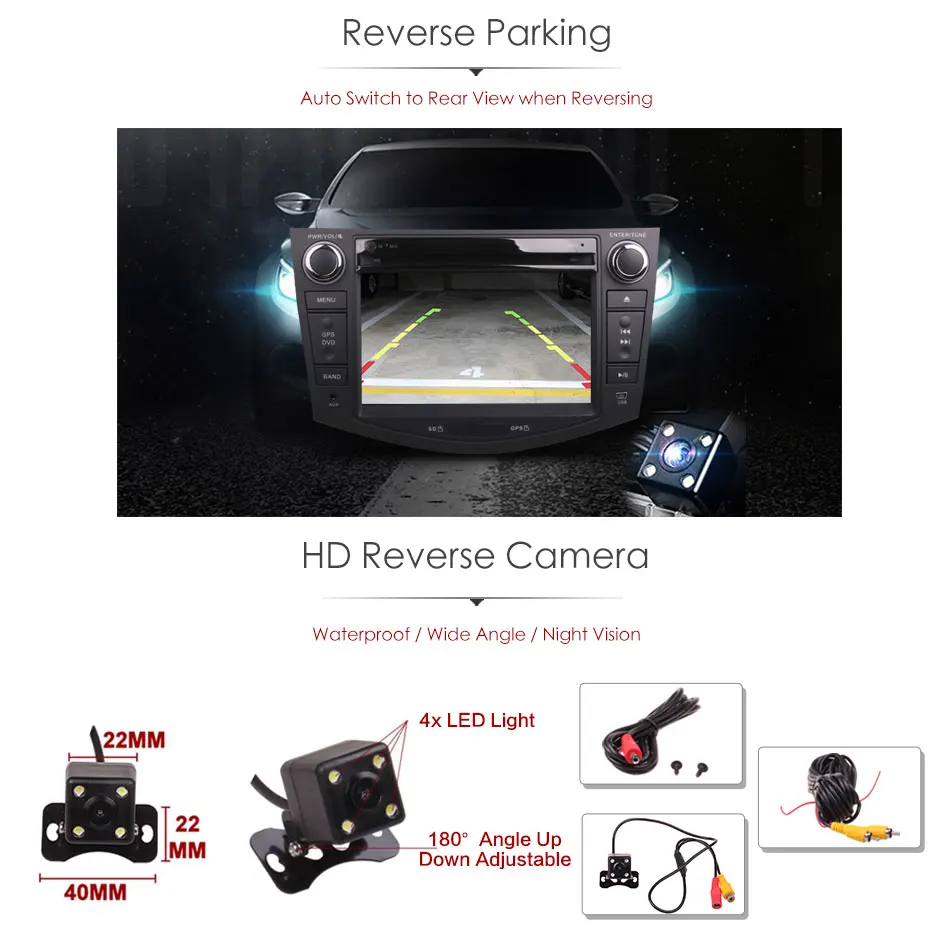 Best 2Din Car In Dash DVD Media Player Radio Bluetooth Head Unit Stereos with Reverse Camera for Toyota RAV4 2007-2011 (Without GPS) 7