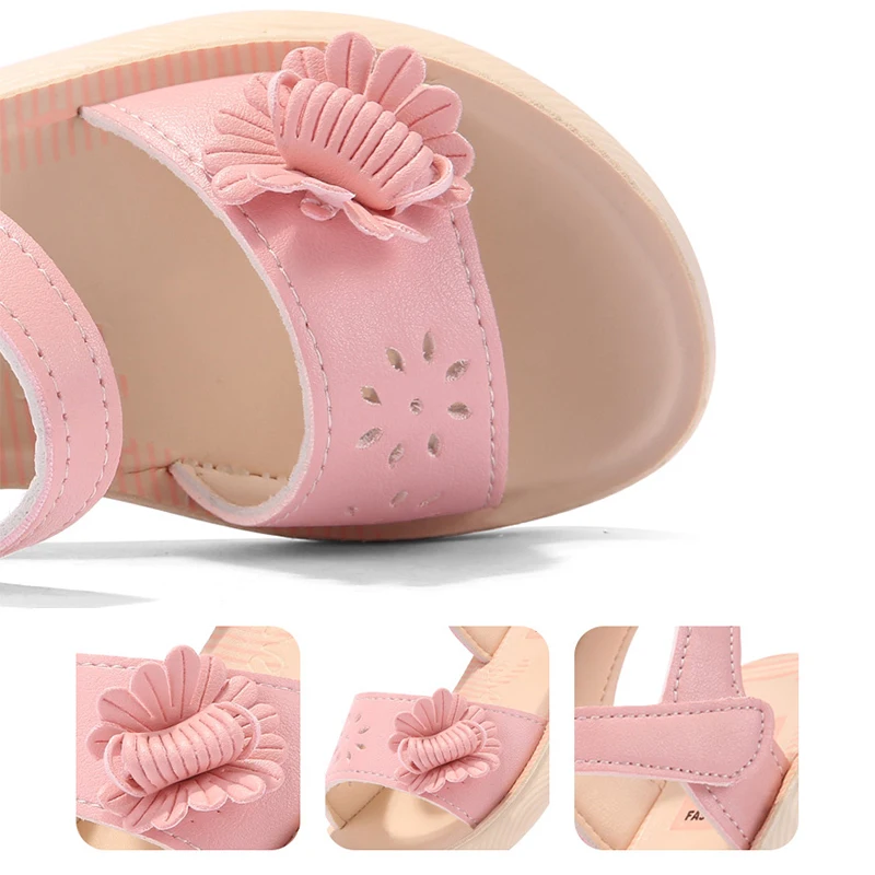 Летние детские сандалии девушки принцесса обувь розовый красивый цветок стиль милые дети плоские сандалии для маленьких девочек римская обувь 26-37