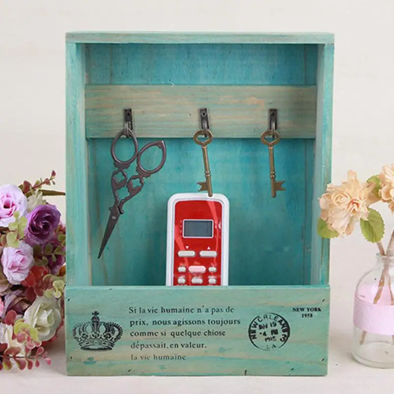 Wood Storage Box Wooden Shelf Display Holder Wall Hanging Decoration Key Locker House Racks Decoration