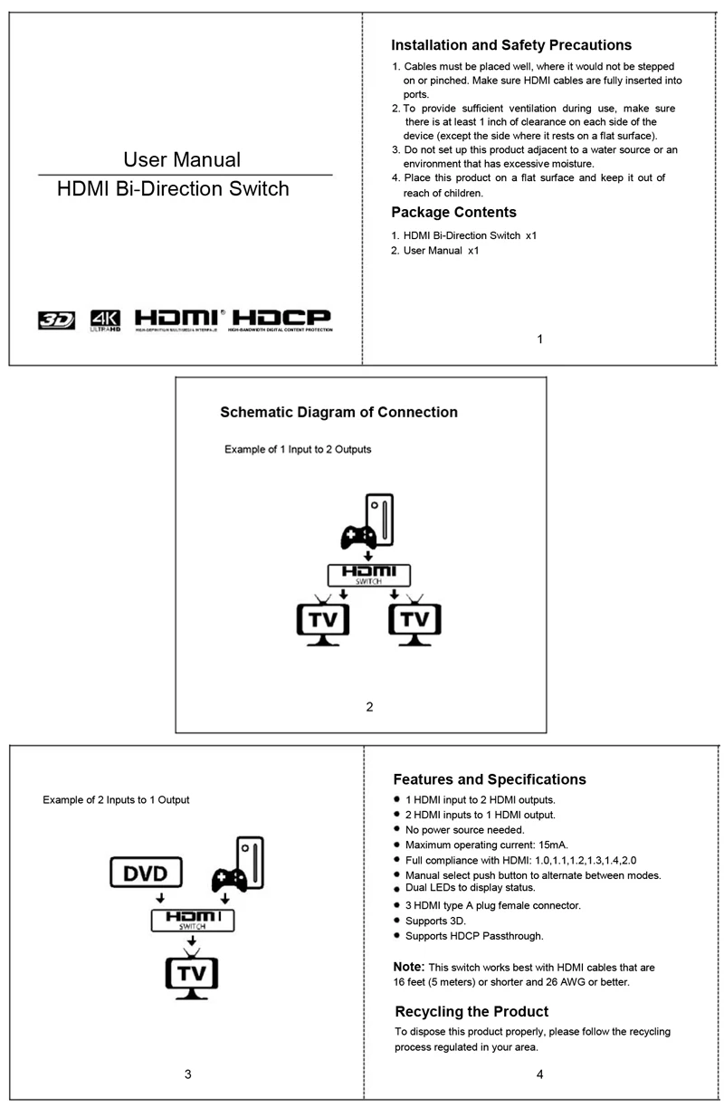 Новейший 2x1 HDMI AB Переключатель HDCP сквозной Sup порты 4K 3D 1080P 4K x 2K HDMI коммутатор 2 порта двунаправленное руководство