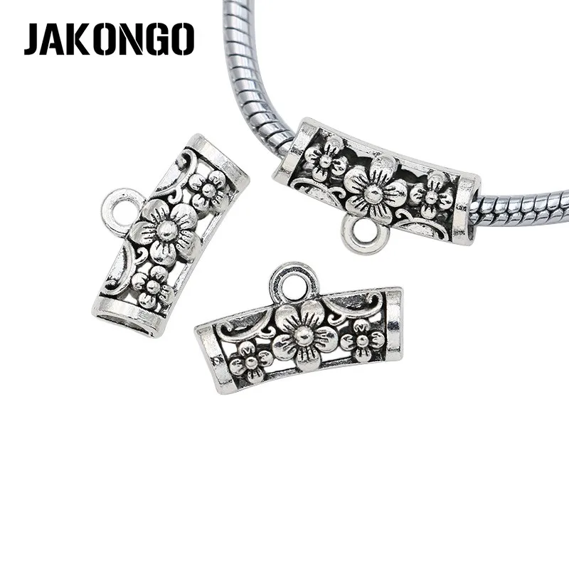 

JAKONGO Tibetan Silver Plated Flower Bail for European Bracelet Pendants for Jewelry Making DIY Handmade Craft 20x11mm 15pcs