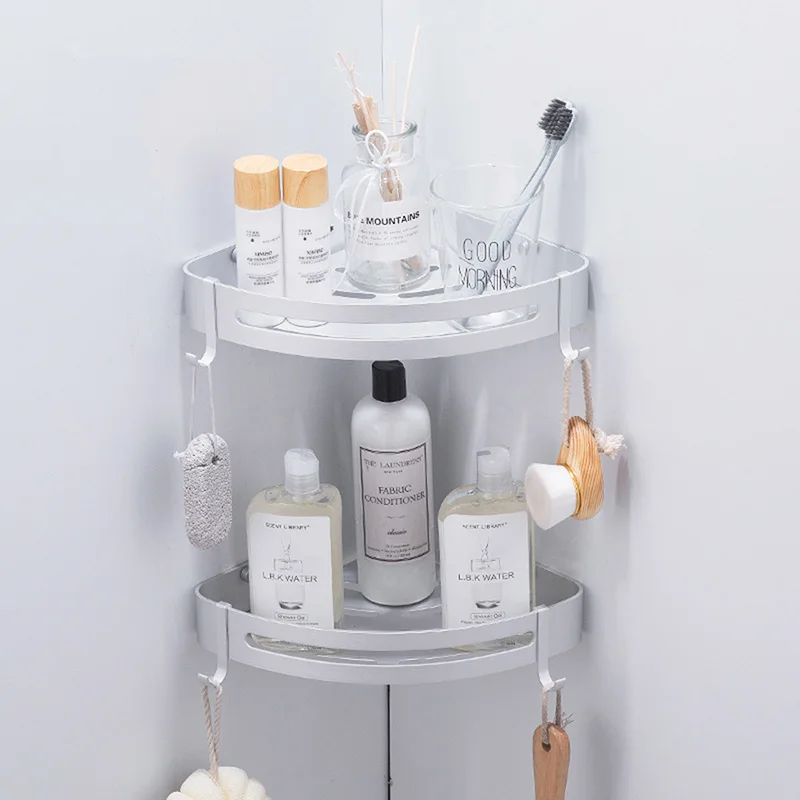  Wall Mounted Bathroom Storage Shelf Hook Shower Shampoo Soap Cosmetic Rack Space Aluminum Hair Drye