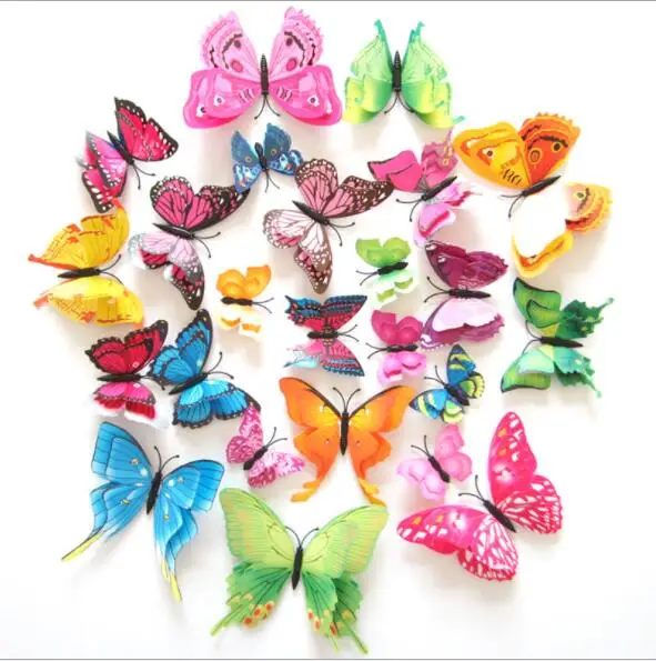 

2 styles 12Pcs Double layer 3D PVC Butterfly Wall Sticker Home Decor for decoration room wall art Magnet Fridge stickers