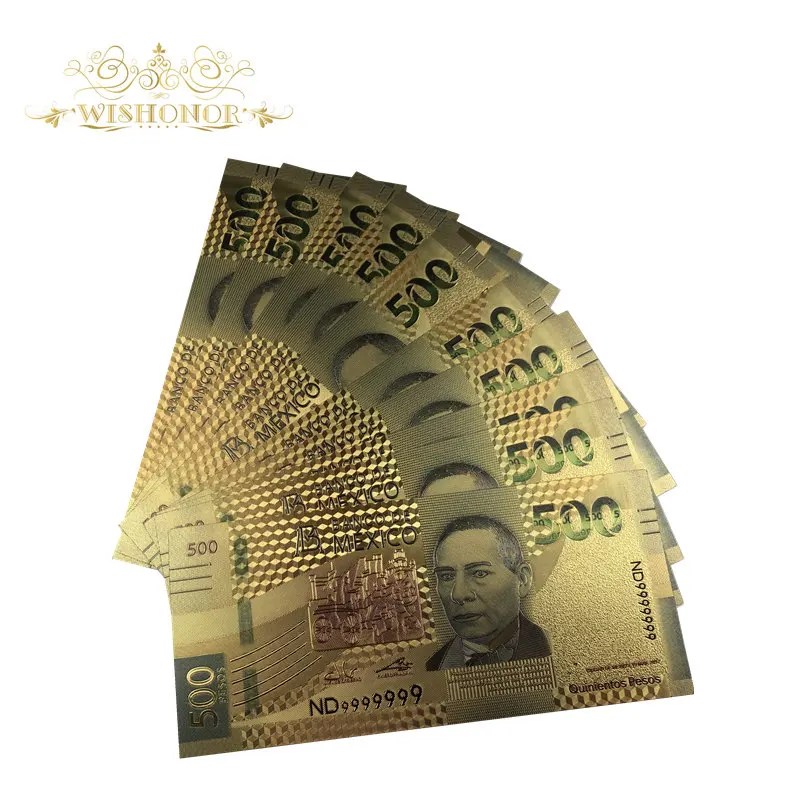 10 шт./лот мексиканские банкноты 500 Pesos в 24k искусственные деньги Домашний