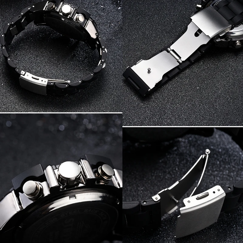 STRYVE Fashion Gold Men Watches Top Luxury Multifunction Sports Watch Man Quartz Analog Military Digital Male Clock Wrist Watch