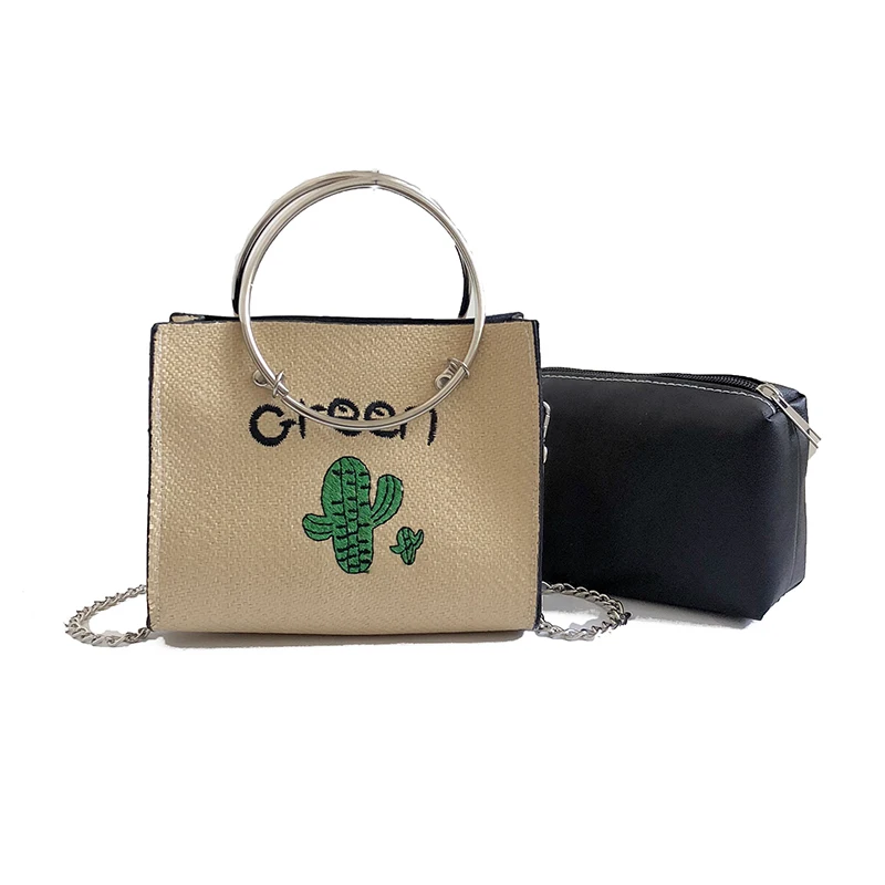 

Women's Fashion Straw Braid Fairy Cactus Small Fresh Chain Knitted Handbag Single Shoulder Satchel Personality