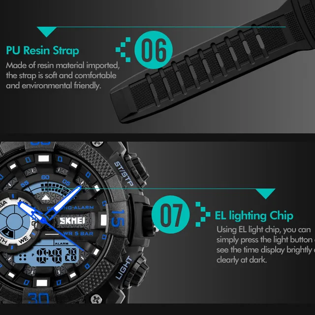 SKMEI Fashion Dial Outdoor zegarki sportowe mężczyźni elektroniczny kwarcowy zegarek cyfrowy 50M wodoodporne zegarki na rękę Relogio męski 1228 tanie i dobre opinie Quartz Wristwatches 26 5cm Żywicy 18mm Complete Calendar Week Display Water Resistant Stop Watch Back Light Chronograph Multiple Time Zone Alarm SKMEI Fashion Dial Outdoor zegarki sportowe mężczyźni elektroniczny kwarcowy zegarek cyfrowy 50M wodoodporne zegarki na rękę Relogio męski 1228 tanie i dobre opinie Quartz Wristwatches 26 5cm Żywicy 18mm Complete Calendar Week Display Water Resistant Stop Watch Back Light Chronograph Multiple Time Zone Alarm