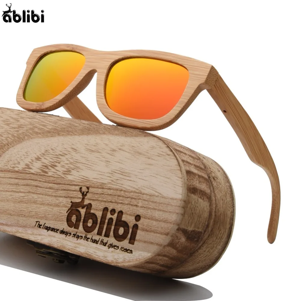 Ablibi Для женщин Древесины Бамбука поляризованные солнцезащитные очки Для мужчин оттенки 100% УФ-защита зеркало солнцезащитные очки с
