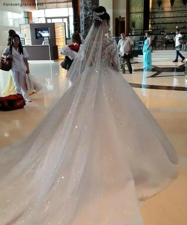 Modest Arabic Muslim Long Sleeves Wedding Dresses Puffy Ball Gowns Sheer Jewel Neck Appliques Sequins Beads Long Formal Bridal Gowns BC0895 239 (11)