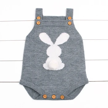Cute Newborn Baby Boy Girls Bunny Knitting Wool Pom Pom Romper Jumpsuit Easter Outfits Set Sleeveless baby boy girls clothes 2