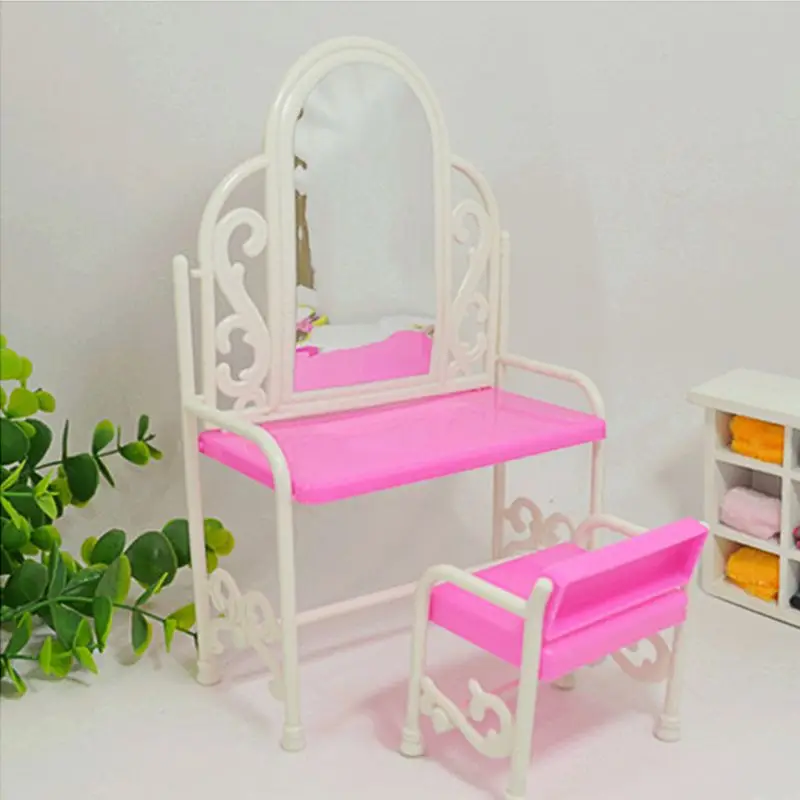 

1 Set Doll Dresser With Chair Makeup Desk Mirror Cute DIY Furniture Dollhouse Home Games Girls Gifts