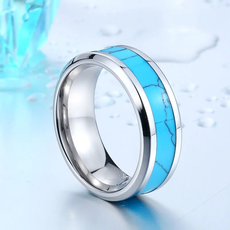 Байер Винтаж ретро унисекс синий для человека женщина Нержавеющая сталь геометрический камнем Мода палец ювелирные изделия BR-R055