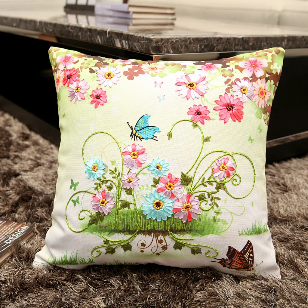 2018 new ribbon embroidery diy cushion pillow flower butterfly aguja