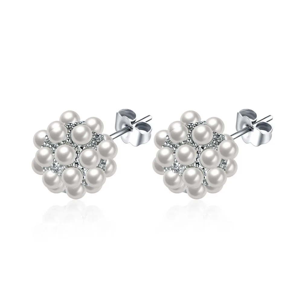 

925sterling silver earring stud many small white pearl balls 12mm ball earring stud women fashion trendy jewerly