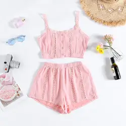 Выдолбленный укороченный детский комплект одежды, топ и шорты, комплект летней camis, с широкими линиями ремень сексуальный топ Женская