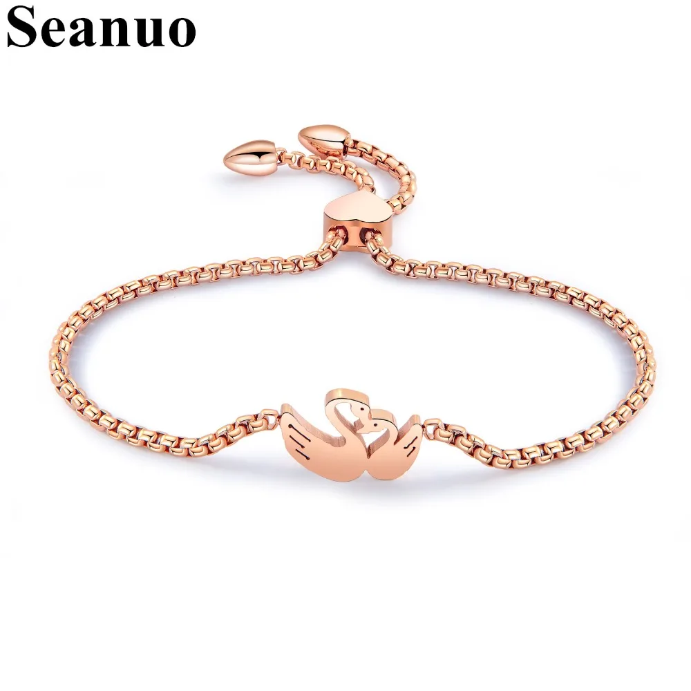 

Seanuo Lovely Swan Rose Gold Color Stainless Steel Women Wedding Bracelet Fashion Link Chain Silver Engagement Bridal Bracelets