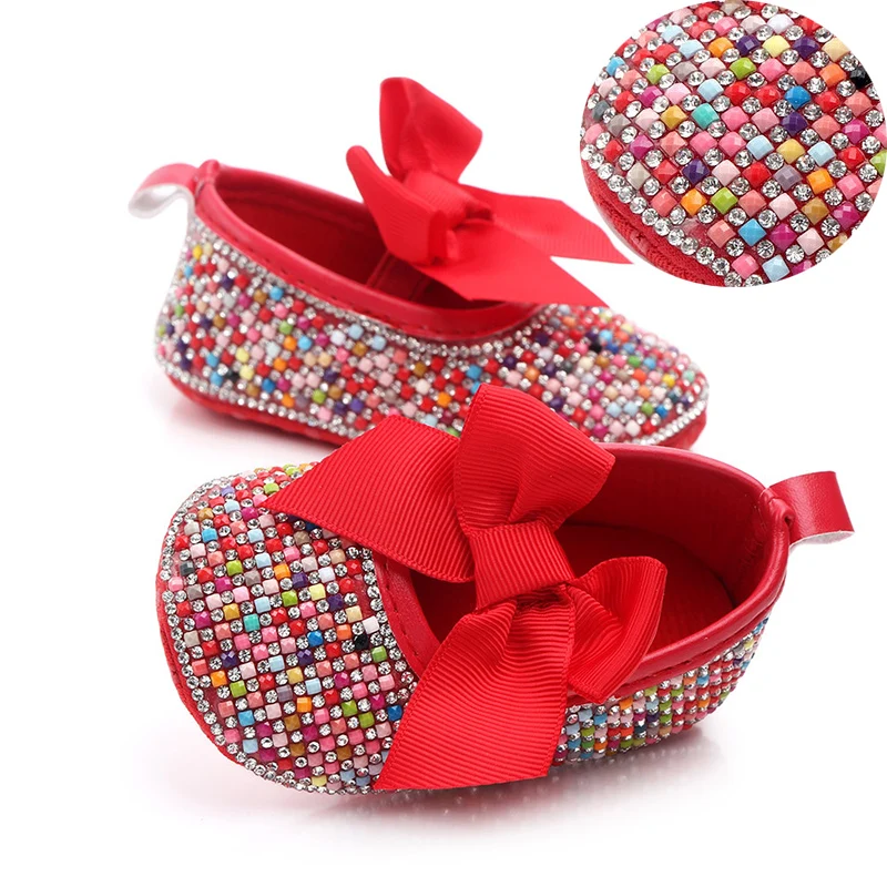 

Luxury Diamond Bling Shoes Baby Girl First Walkers Bow-tie Noble Toddler Shoes Wholesale Welcomed