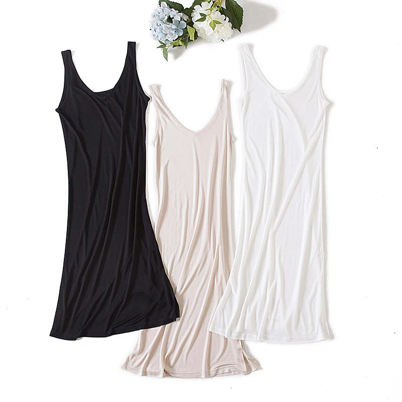 

Contracted model 2018 new silk silksilk pure silk double knit pure color v-neck bottom medium long vest dress.