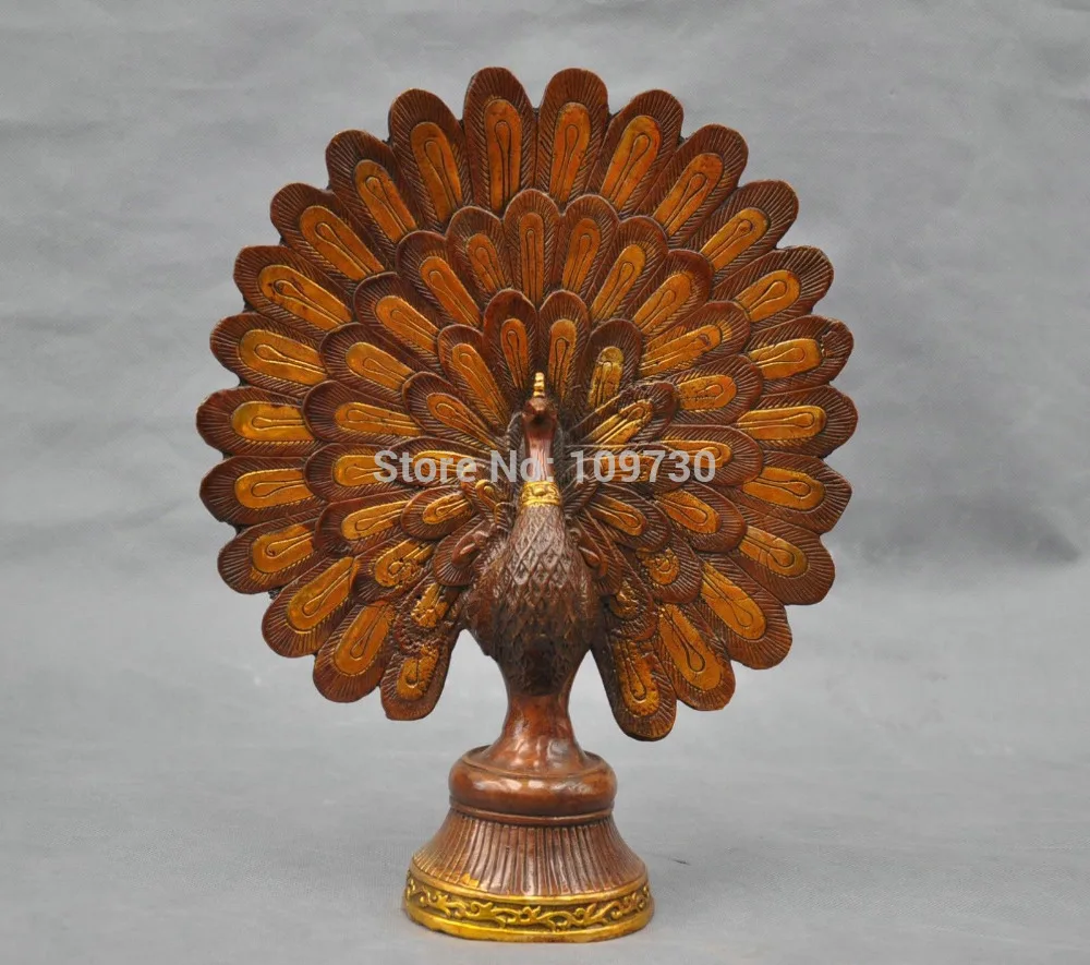 

002241 13'' China Bronze peacock spreads its tail feathers Statue Figurine