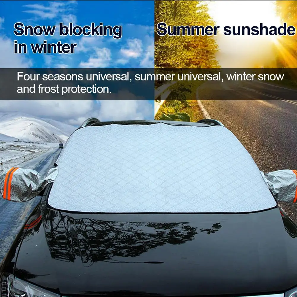 

Car Magnetic Sunshade Car Front Windshield Snowproof Cloth Cover Thickened Rearview Mirror Reflective Bar Warning