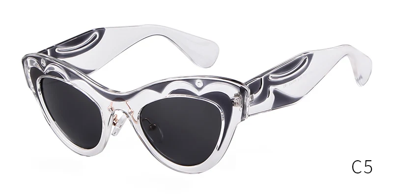 WHO CUTIE, толстые солнцезащитные очки кошачий глаз, женские, брендовые, дизайнерские, уникальный узор, оправа, Ретро стиль, кошачий глаз, солнцезащитные очки, оттенки OM720 - Цвет линз: C5