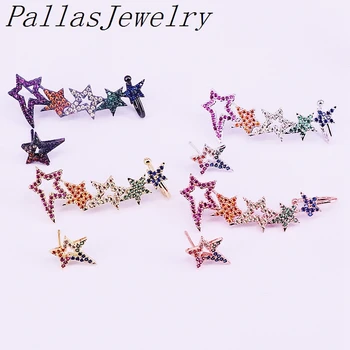 

5Pairs New Fashion Gold/Black/Rose Gold/Silver Color Colorful cz micro pave star stud earring women jewelry