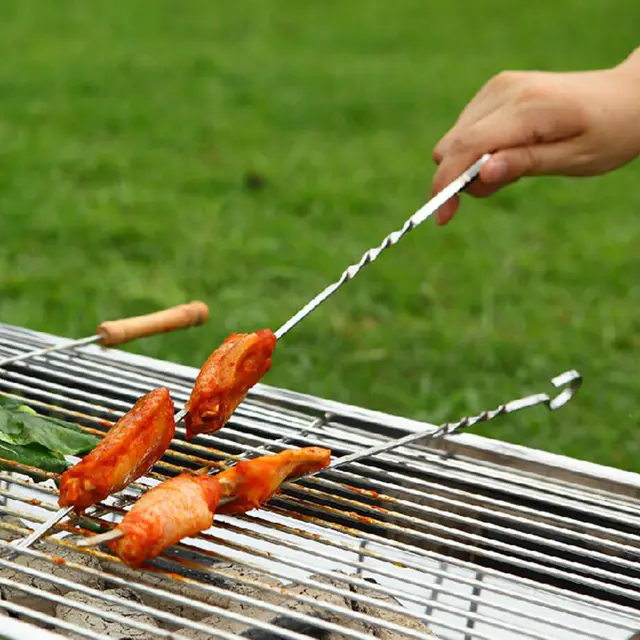 10 pcs BBQ Skewers Grill Stainless Steel Sticks Barbecue Forks BBQ