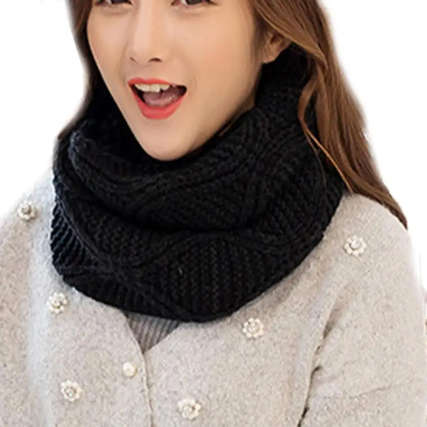 Модный женский теплый вязаный шейный круг капюшон шарф-хомут для девочек многоцелевой шарф из акриловых волокон женский шейный платок глушитель 30*120 см - Цвет: Black