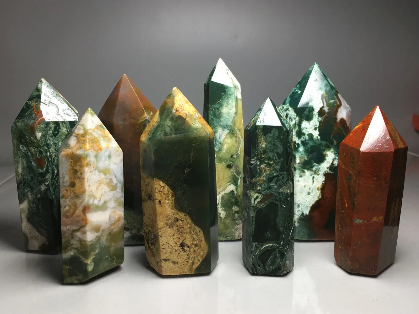 

700g 7pcs Natural Aquatic agate wand points crystal stone column
