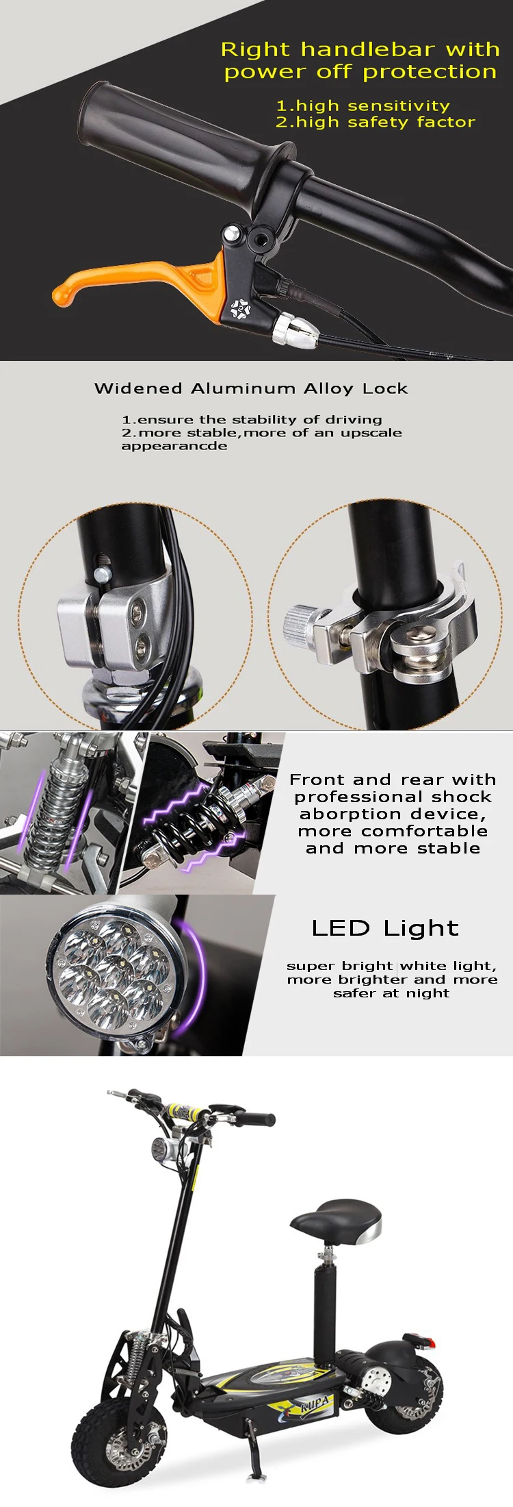 Perfect O001 HOT SALE 48V 1500W high quality mini foldable electric scooter, off road folding electric scooter,electrica de 2 ruedas 5