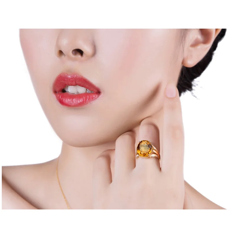 Caimao Jewelry 10.64ct Natural Citrine & 0.16ct Diamonds 14k Yellow Gold Ring