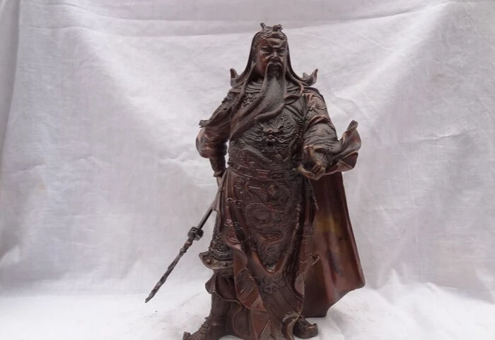 

Collectible bronze S1301 10" Chinese Pure Bronze Dragon Head Warrior God Standing GuanGong GuanYu Statue B0403