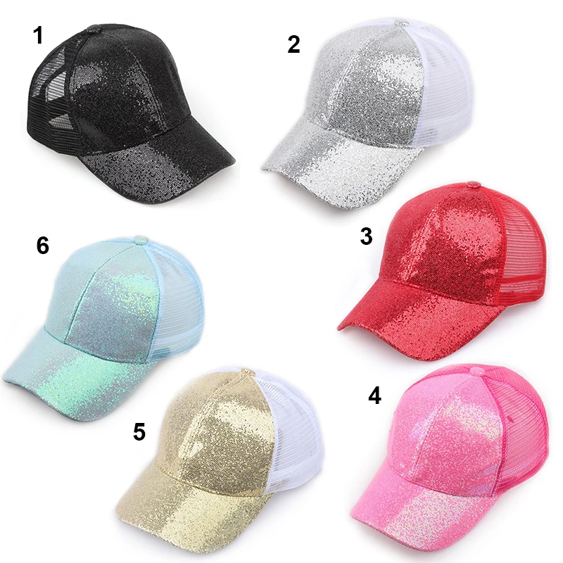 Лето блестками Бейсбол Кепки для Для женщин сетчатая шапка с сеткой Casquette светит солнце Регулируемый головной убор взрослых Флуоресцентные Цвет хип-хоп