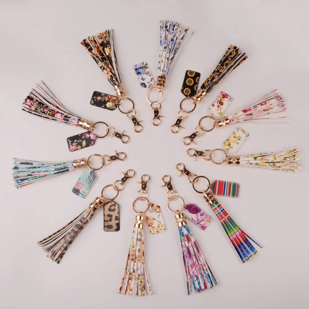 

Rainbery 2019 Multicolor Monogram Leather Tassel Women Keychain Bag Pendant Alloy Car Key Chain Ring Holder Retro Jewelry