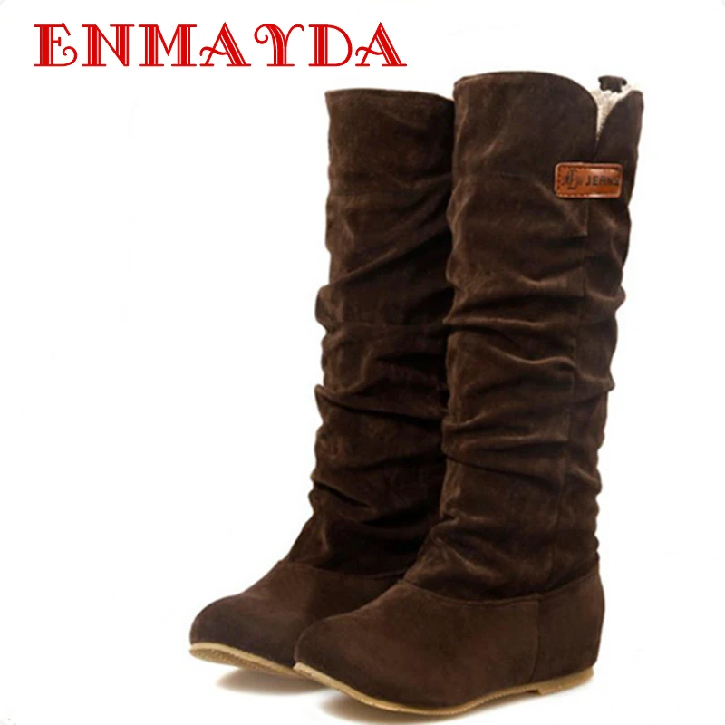 

ENMAYDA Free Shipping 2016 Newest Winter Woolen Lady Snow Boots sexy Bleak Orange Brown Women Boots For Women Flats girl Student