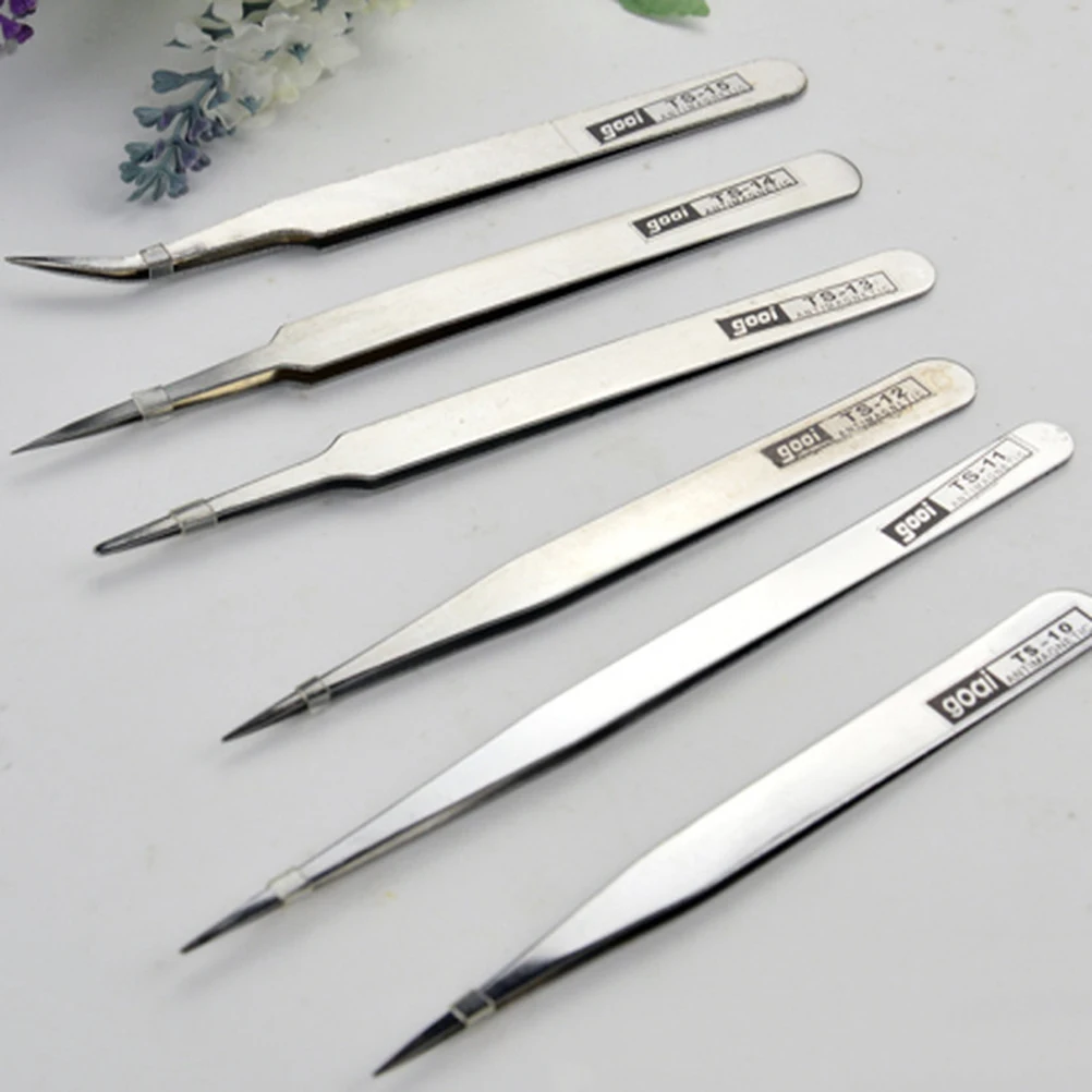 

6Pcs/set TS10-15 Maintenance Industrial Multi Tool Steel Stainless Pliers Stainless Steel Anti-static Tweezer Maintenance Tool