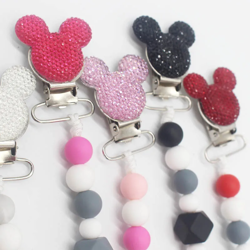 XCQGH 1Pcs Bling Bling Baby Boy Girl Pacifier Holder Chain Chew Silicone Beads Infant Pacifier Clip