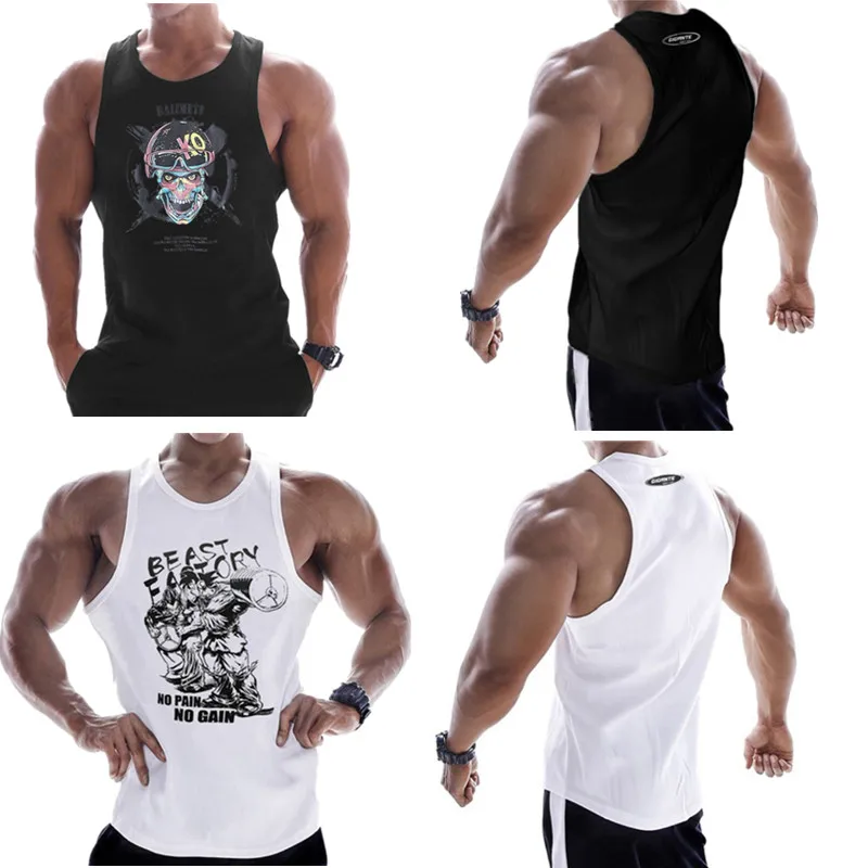 

2019 Summer New Men Tank top Gyms Workout Fitness Bodybuilding sleeveless shirt Mens Cotton clothing Casual Print O-Neck vest